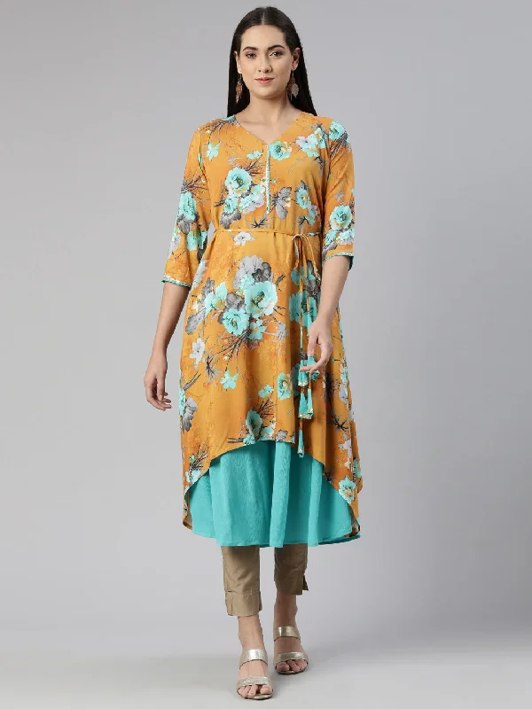 Pastel Styles Neeru's Floral Printed Layered Ethnic Midi Dress