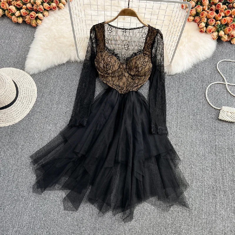 Special Occasion Wear Simple irregular lace dress long sleeve fashion dress    S268