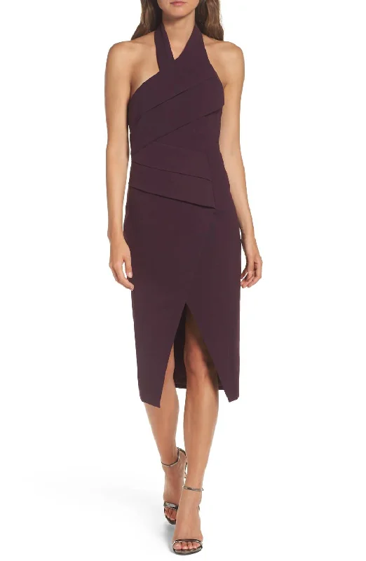 Budget-Friendly Fashion Halter Neck Midi Dress In Stop Burgundy