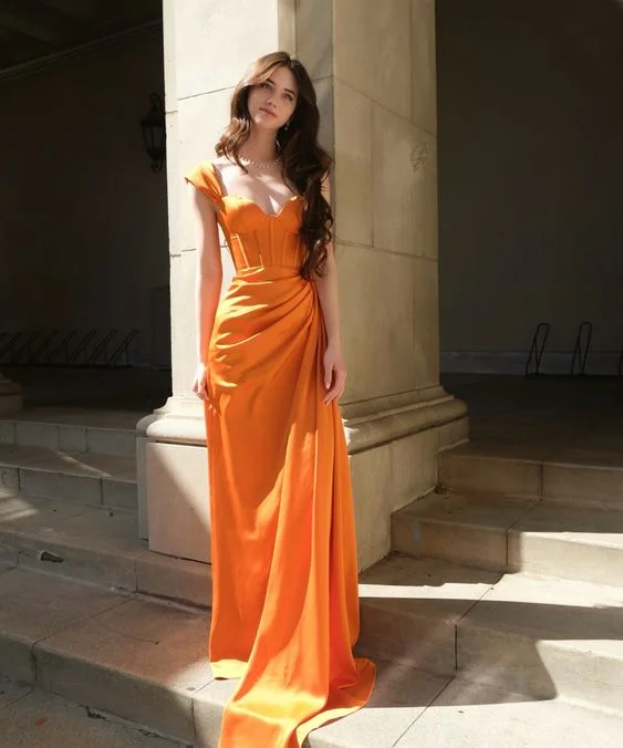 Big Savings Elegant Orange Sheath Prom Dress,Orange Formal Gown Y6235