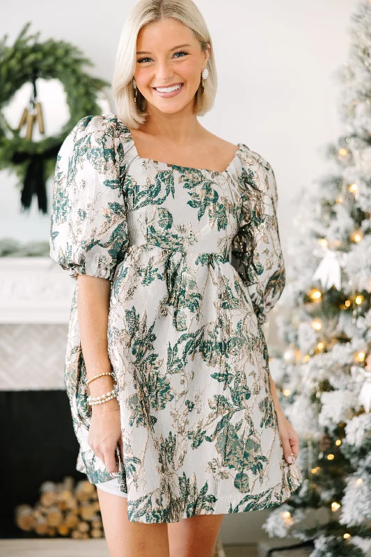 Mother'S Day Special Good Days Ahead Hunter Green Metallic Floral Dress