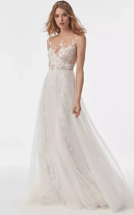 Hot Styles Flowy Sleeveless Empire Sheath Criss-cross Wedding Dress with Tulle Overlay