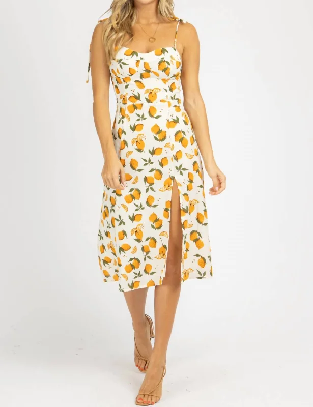 Anniversary Sale Tie Strap Midi Dress In Lemon