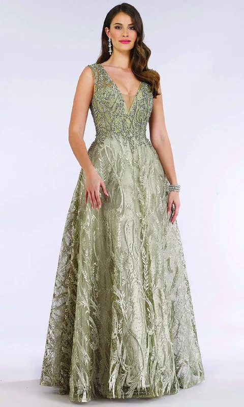 Women's Date Night Outfit Lara Dresses - 29626 Embellished Plunging V Neck A-Line Dress