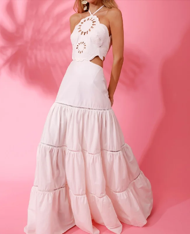 Celebrate With Big Savings Lasercut Cotton Poplin Maxi Dress In White