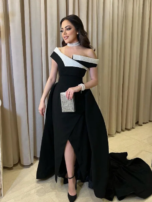 Fashion-Forward Outfits New A-Line Black Arabia Dubai Evening Dresses Off Shoulder Prom Party Gowns Slit Side Elegant Formal Occasion Dress  Y4689