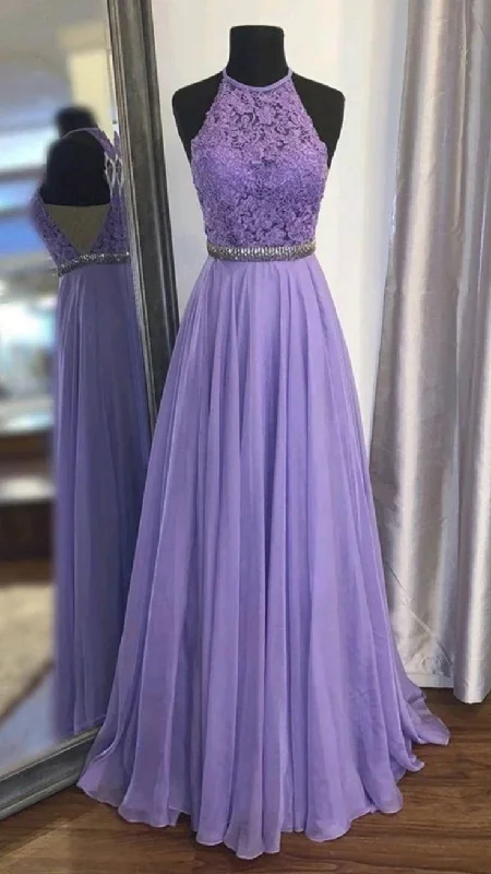 Limited Time Deal Elegant Purple Halter A-line Prom Dress,Purple Party Gown  Y5329