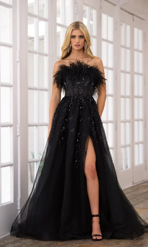 Save On Inspired Styles Feather Long Prom Ball Gown: Ava Presley 39232