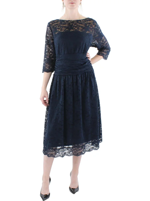 Winter Warm - Up Sale Plus Womens Lace Illusion Midi Dress