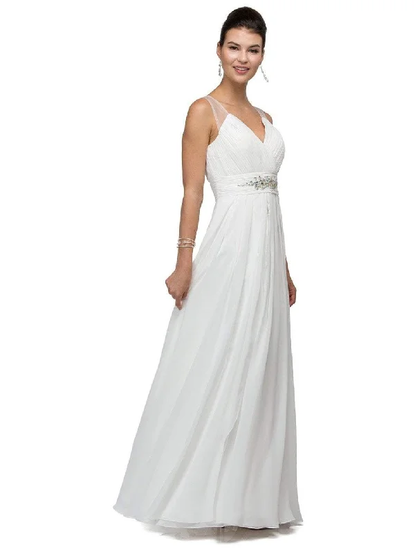 End Of Season Sale Dancing Queen Bridal 9539 - Beaded Waist A-Line Long Dress