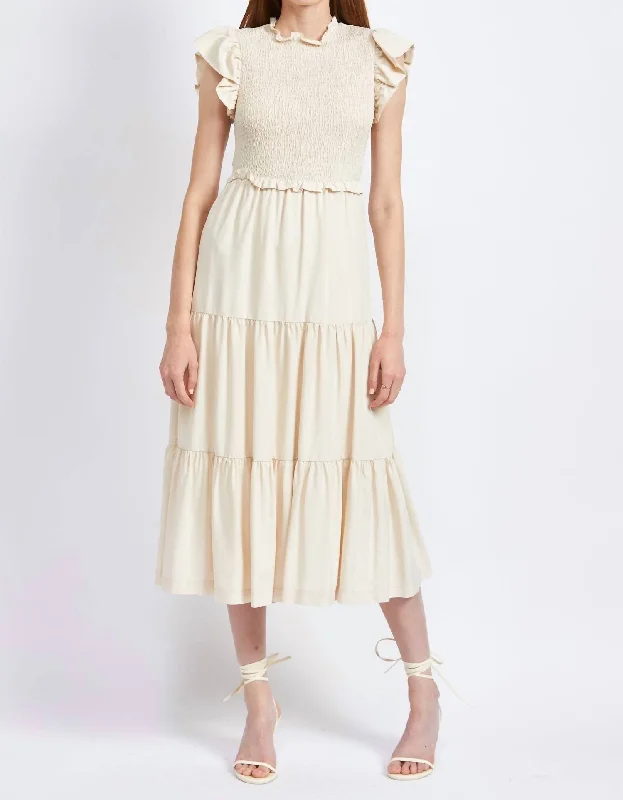 Trend Alert Denisse Smocked Midi Dress In Cream