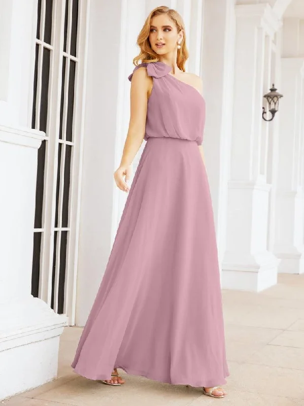 Unbeatable Prices Numbersea Chiffon Ruffled One Shoulder Sleeveless Long Bride Dresses A-line Formal Evening Gown Side Split 28057