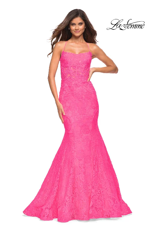 Stylish Spring Fashion Backless La Femme Long Neon Pink Mermaid Prom Gown