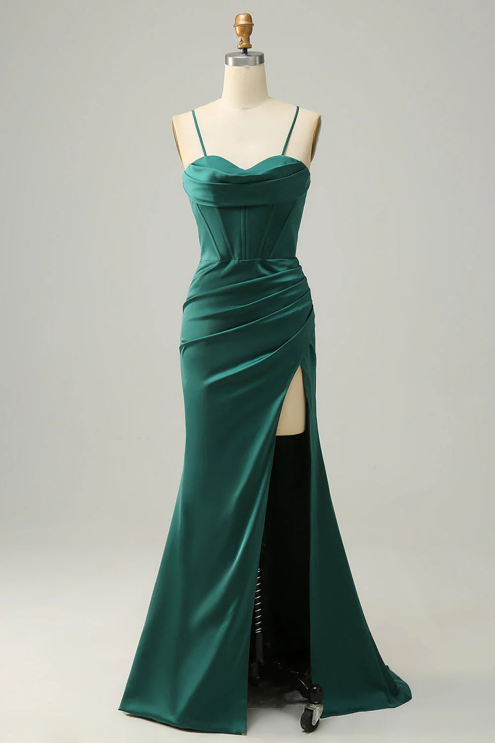 Pastel Styles Amzcw Dark Green Mermaid Spaghetti Straps Long Prom Dress With Slit prom dresses with long sleeves