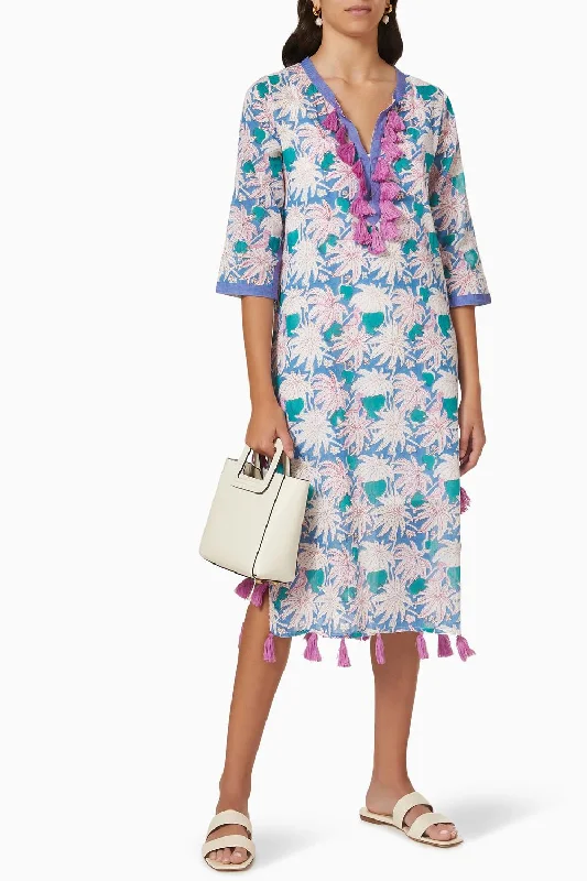 Special Occasion Wear Kaftan Midi Dress In Cayman Blue