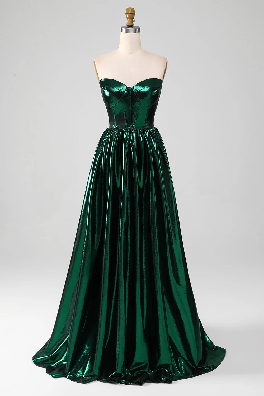 Fashion Deal Amzcw Glitter Dark Green A-Line Sweetheart Corset Metallic Long Prom Dress prom dresses with long sleeves