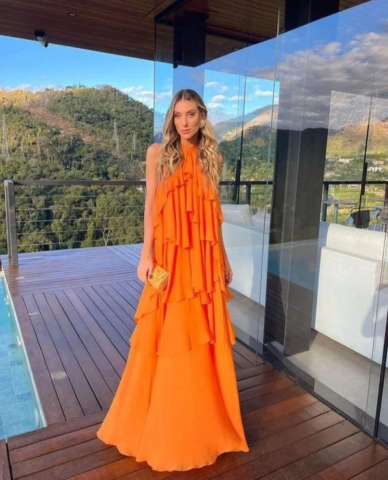 Seasonal Sale Orange layers prom dress Evening Gown Party Dress Y4735