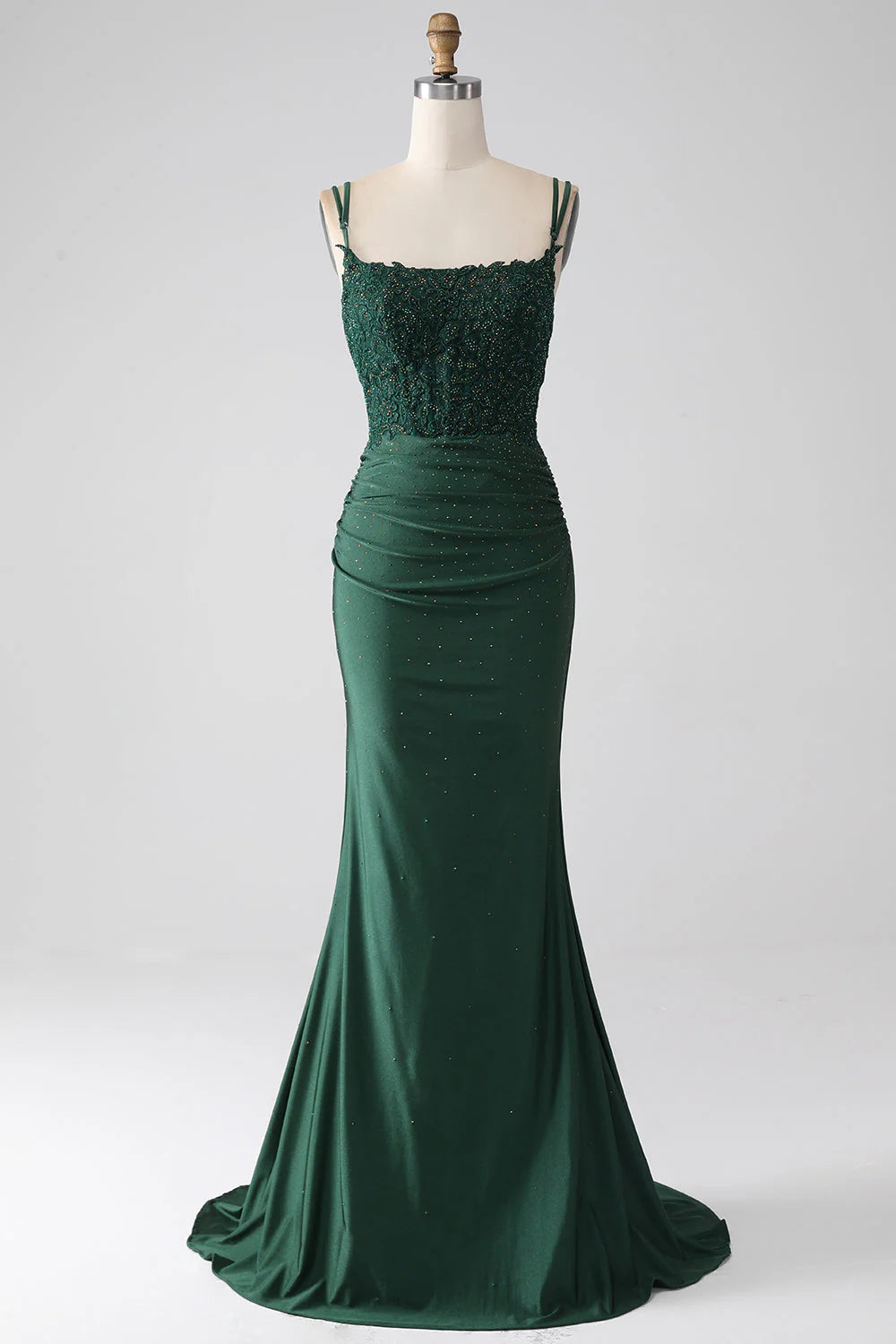 Clearance Event Amzcw Dark Green Mermaid Spaghetti Straps Long Corset Prom Dress With Beading long sleeve long dresses prom