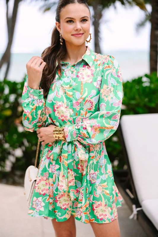 Big Savings Stay On The Line Green Floral Dress