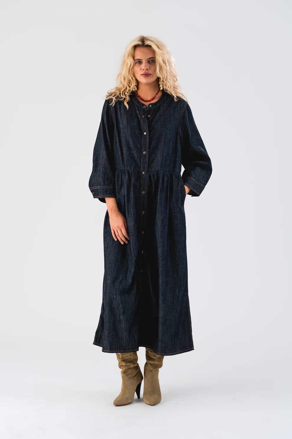 Wardrobe Essentials Lollys Laundry Denim Alyia Maxi Long Sleeved Dress