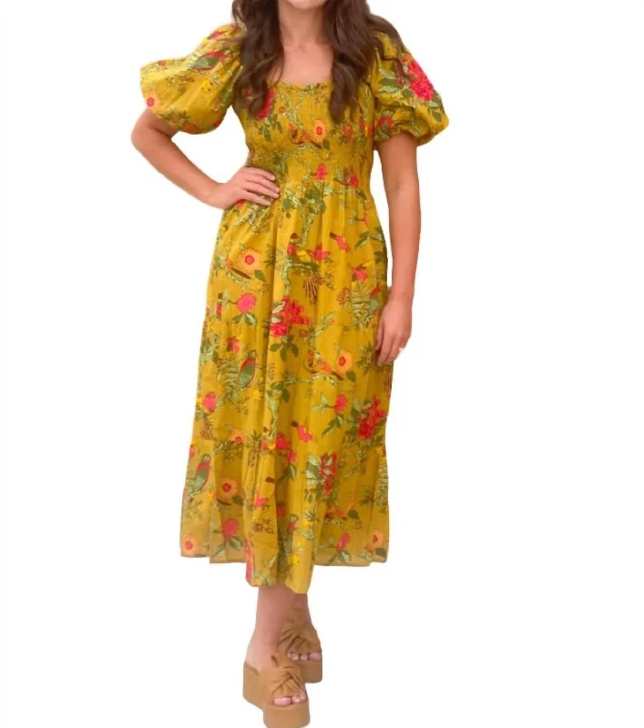 Summer Essentials Mae Midi Dress In Tropical Bird