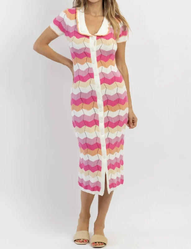 Cool Prices Stripe Crochet Midi Dress In Siesta Pink