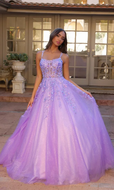 Fashion For Every Occasion Glitter-Tulle Long Prom Ball Gown H1271