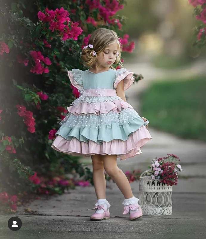 Women's Trendy Apparel Exclusive Mint and Pink Ruffle Dress