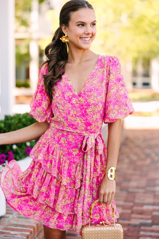 Special Offer Fate: Where To Begin Fuchsia Pink Ditsy Floral Dress