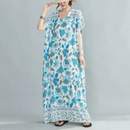 Women's Everyday Apparel Blue Lotus Kaftan Dress