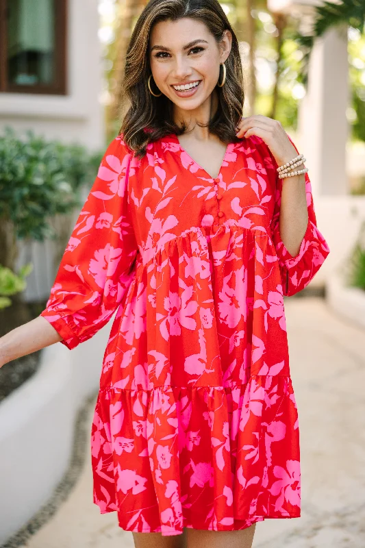 Wardrobe Update Can't Be Outdone Red Floral Babydoll Dress