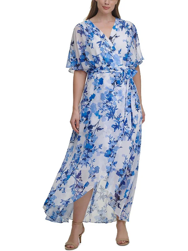 Seasonal Fashion Plus Womens Faux Wrap Long Maxi Dress