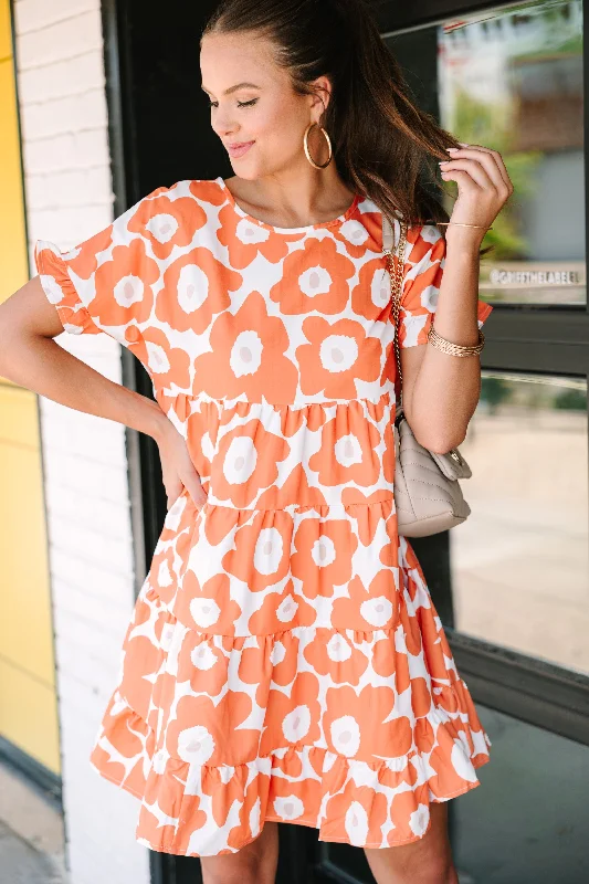 Discounts On Casual Weekend Styles See You Now Orange Floral Babydoll Dress