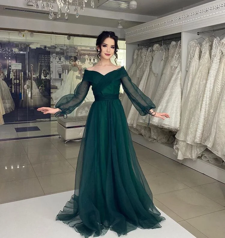 Limited Styles A Line Green Tulle Evening Dresses Formal Prom Dress Dubai Party Gown Y4316