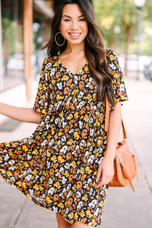 Winter Warm - Up Sale All Set Mustard Yellow Floral Babydoll Dress