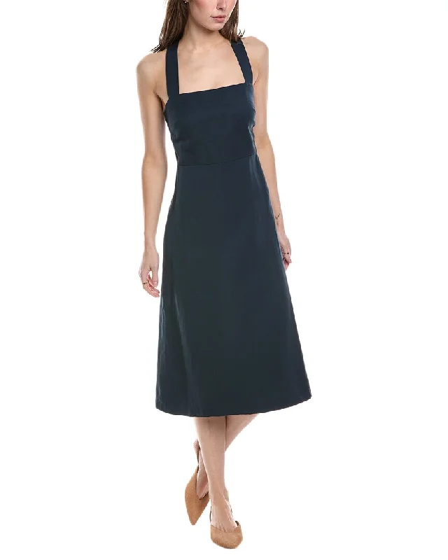 Exclusive Sale Theory Crossback Linen-Blend Midi Dress