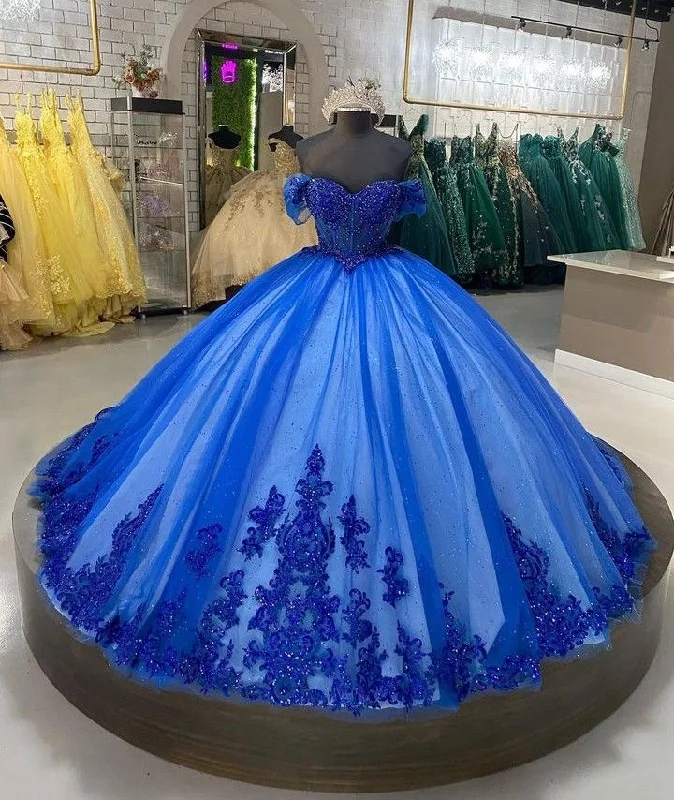 Fashion Deal Royal Blue Ball Gown Quinceanera Dresses Beading Sweet 16 Dress Y5551