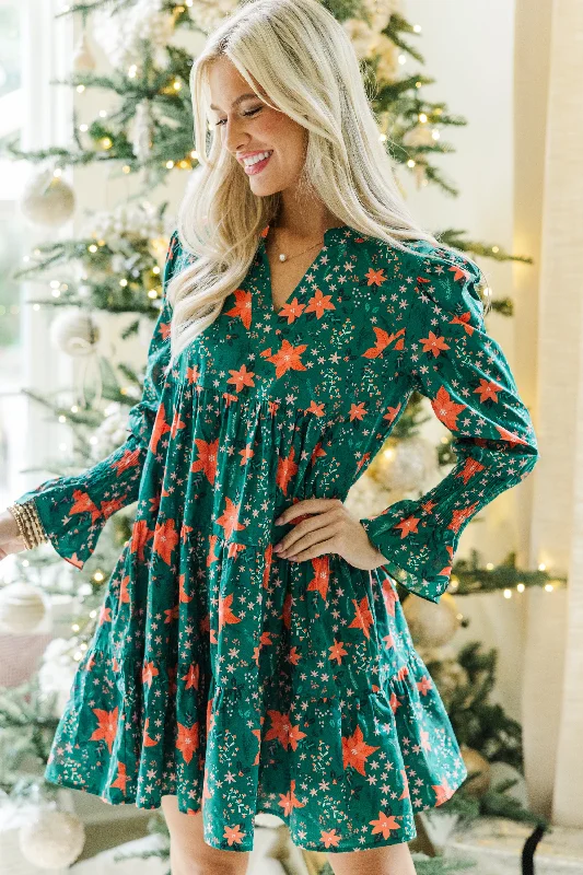 Chic Styles In Your Happy Place Emerald Floral Dress