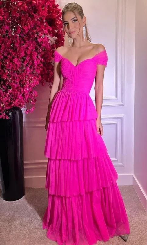 Chic Outfits Hot Pink Off The Shoulder Prom Dresses Long Evening Gowns Y1617