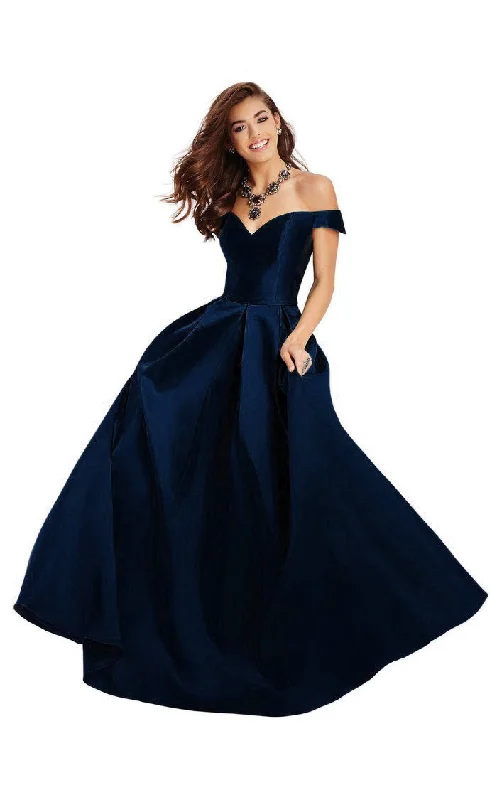 Latest Fashion 8 - navy blue off-the-shoulder satin ballgown