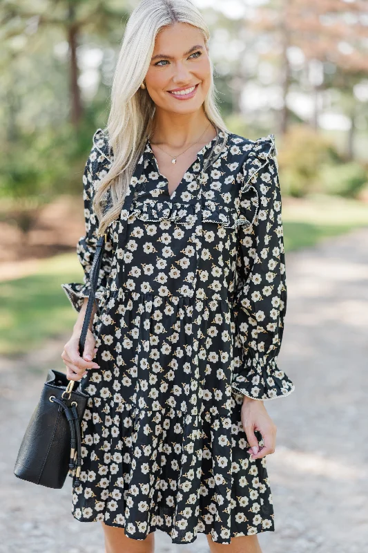 Hot Trends What You Love Black Floral Babydoll Dress