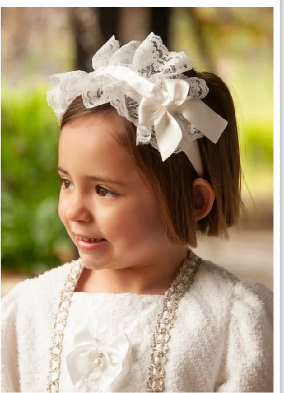 Stylish Looks Ivory Lace and Satin Headband