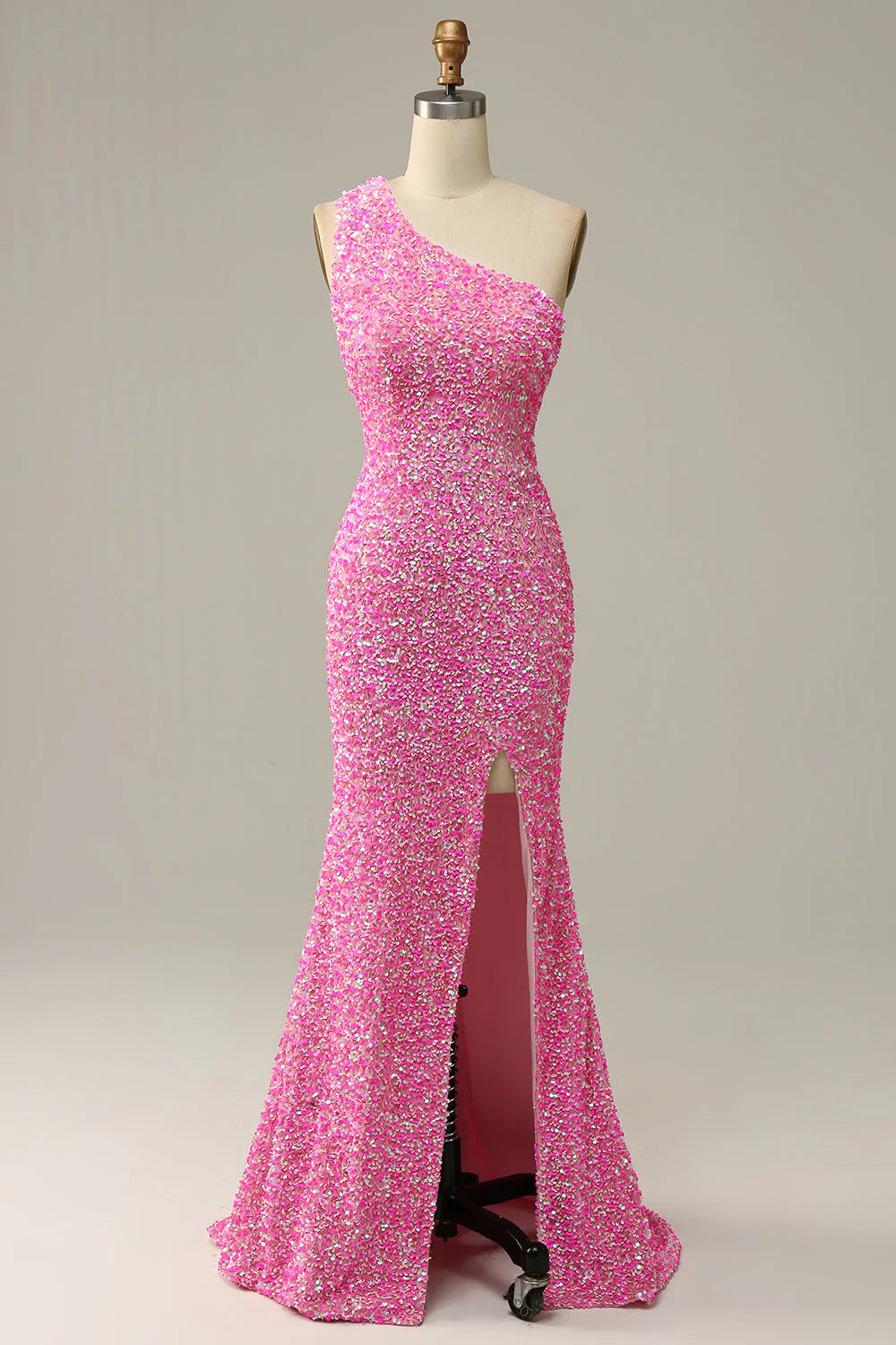 Unbeatable Prices Amzcw Fuchsia Sequined One Shoulder Mermaid Long Prom Dress With Slit prom dresses with long sleeves