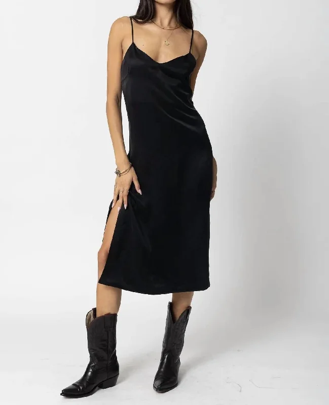 Hot Styles Silky Slip Midi Dress In Black