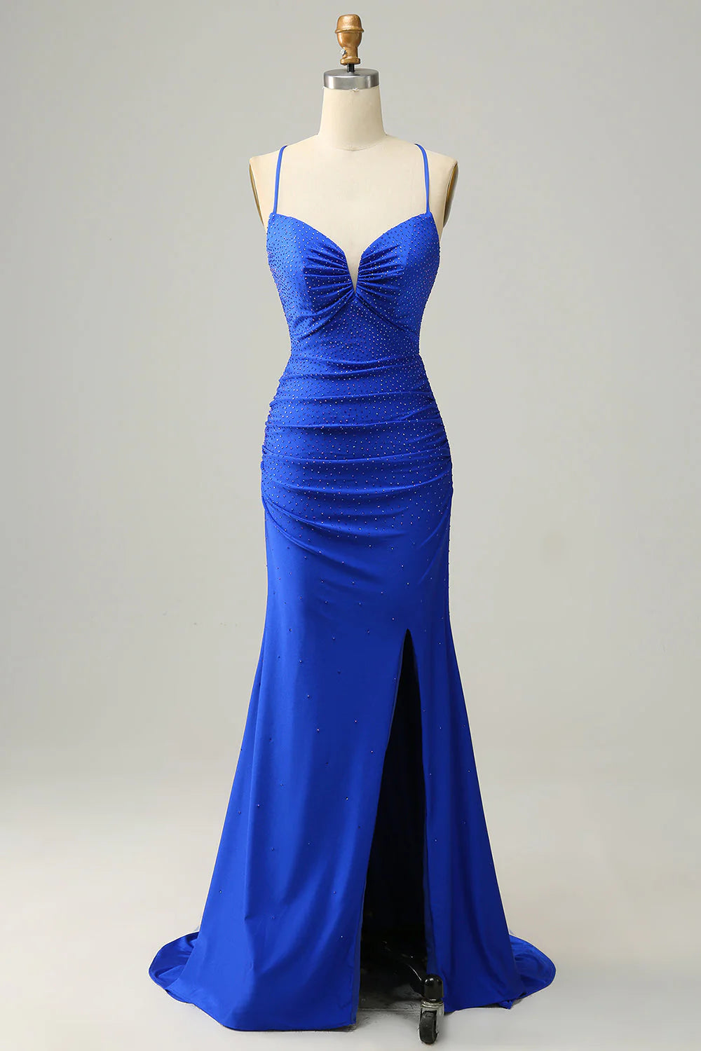 Summer Essentials Amzcw Royal Blue Mermaid Spaghetti Straps Long Prom Dress with Beading prom dresses with long sleeves