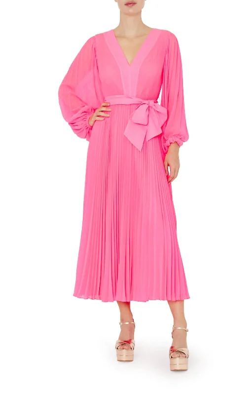 Fashion Sale Nadie Pleated Maxi Dress In Neon Pink