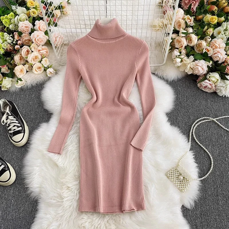 Last Chance Sale Knitted Dress Sweater Dress with Long Sleeves     S4105