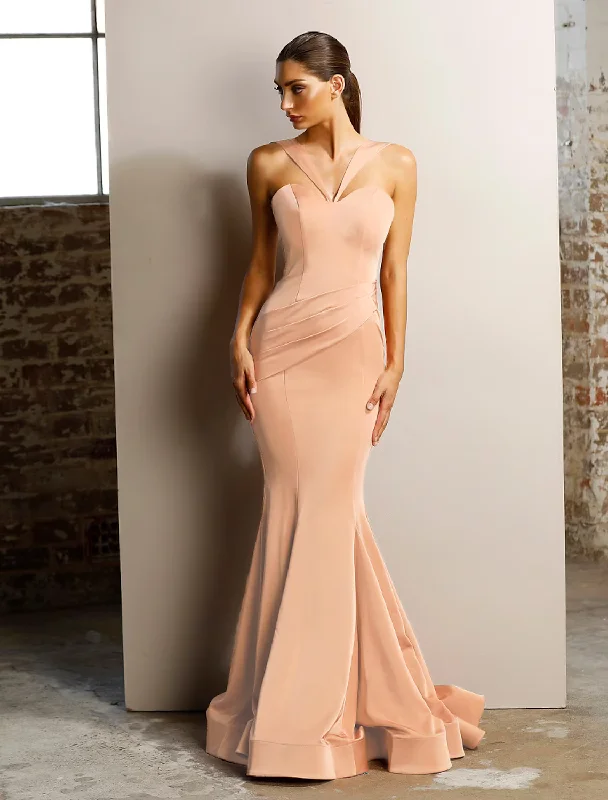 Season Sale Elegant Engagement Formal Evening Birthday Dress Sleeveless Floor Length Stretch Satin with Ruched