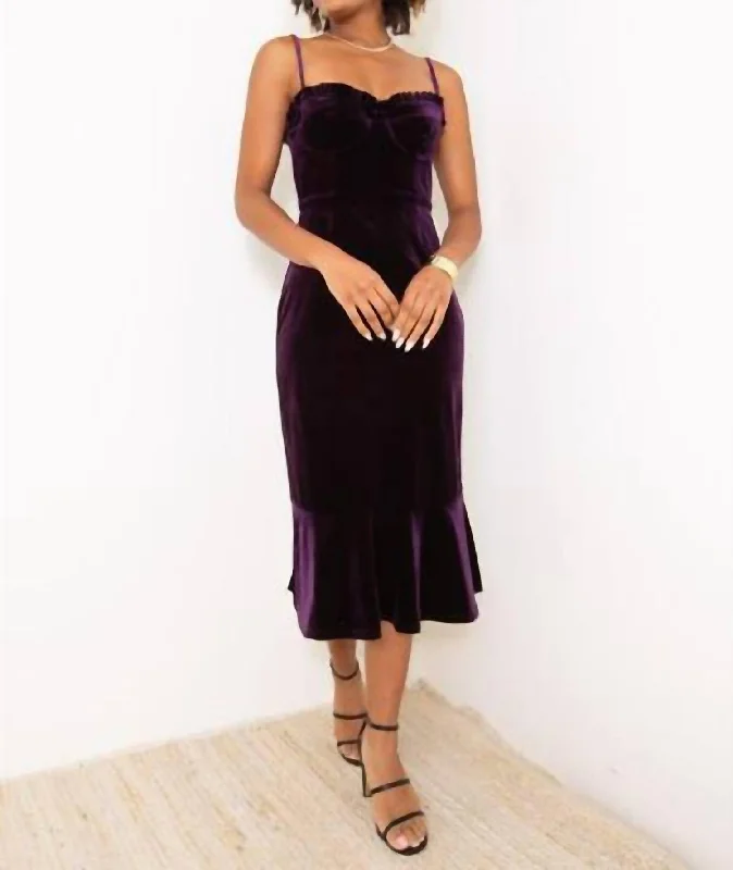 Huge Savings On Parisian Styles Selene Velvet Midi Dress In Purple Velvet