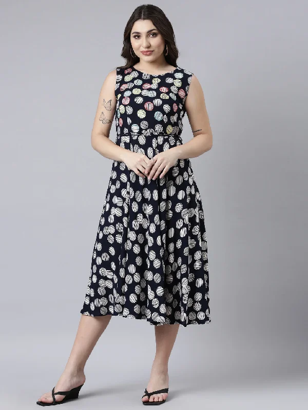 Trend Alert Neerus Navy Blue Straight Casual Floral Maxi Dresses